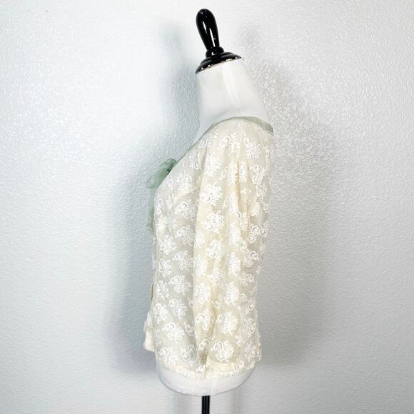 Hanky Panky Womens Sheer Lace Button Down Tie Top in Cream Size Large - Picture 5 of 10